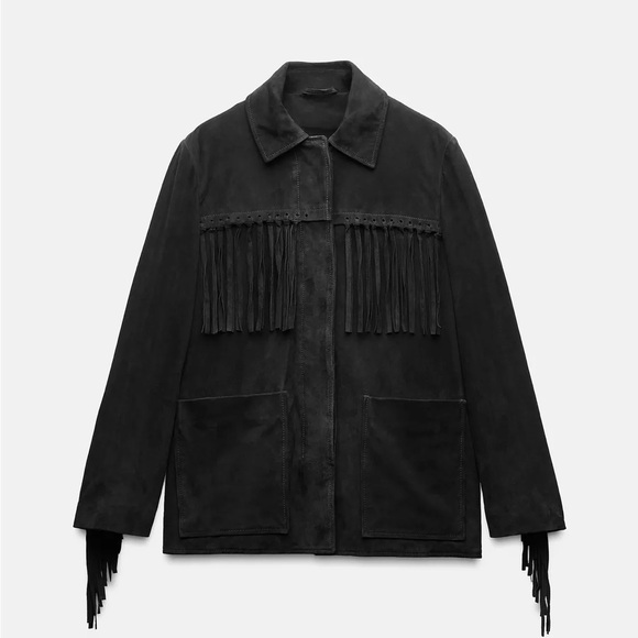 Zara Other - Zara Black Suede Fringe Jacket Fall Coat